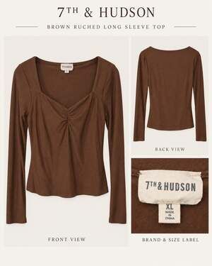 7th & Hudson Brown Ruched Long Sleeve Top